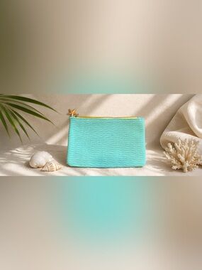 Ipsy Turquoise Starfish Zipper Makeup Bag Coastal Beachy Pouch